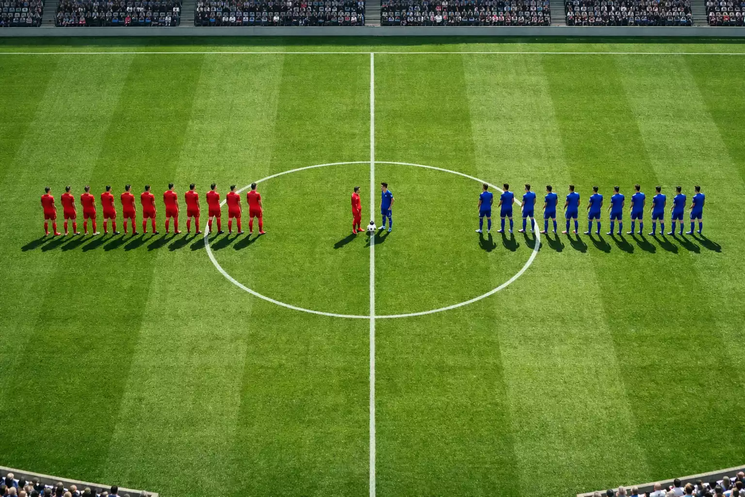 Fußballfeld mit symbolischen Darstellungen von Heimsieg und Auswärtssieg