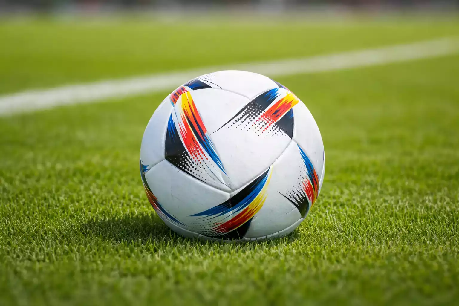 Bundesliga-Spielball auf dem gepflegten Rasen eines Stadions