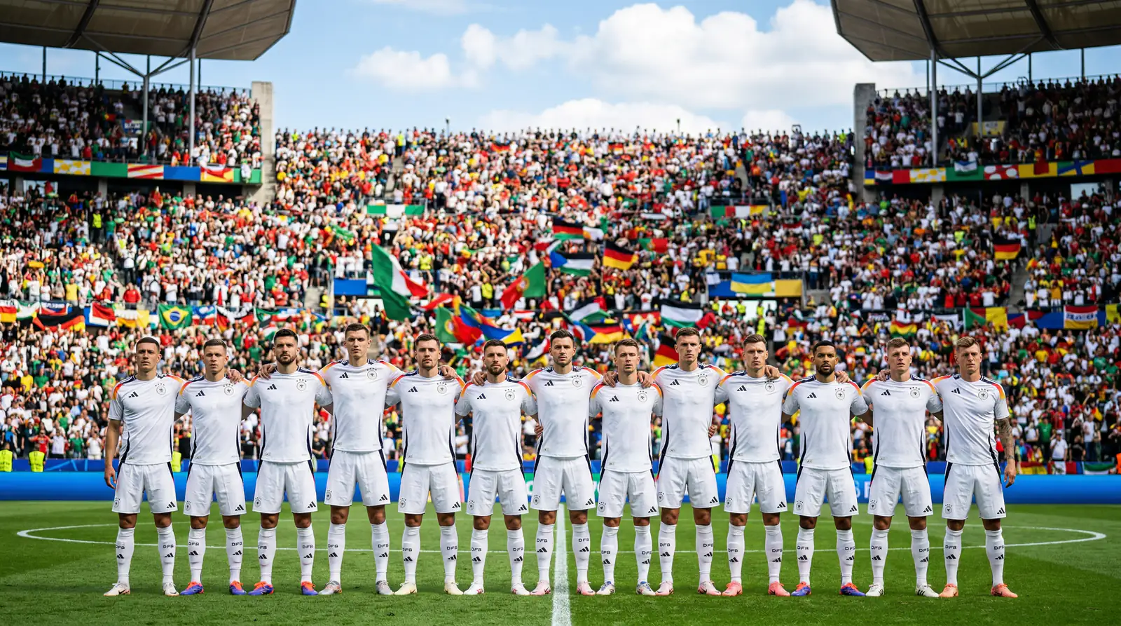 Nationalmannschaft steht in einer Reihe vor dem Anstoß eines Turnierspiels
